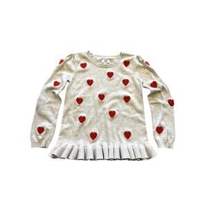 Crown & Ivy Ivory Heart Print Ruffle Sweater Girls Size Medium